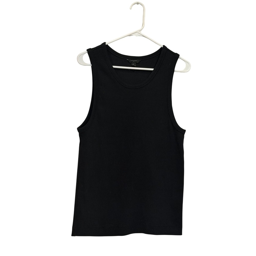 Banana Republic Black Ribbed Tank Top Crew Neck Sleeveless Cotton Blend Large